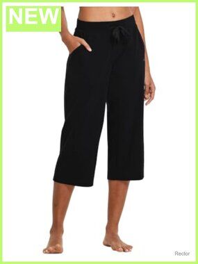 Women's Cotton Loose Wide Leg Capri Pants with Pockets Yoga Lounge Active